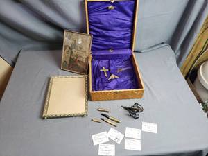 Wooden Cross Box and Other Items