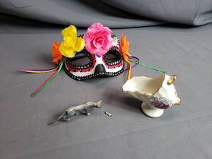 Pewter Cat and Mouse, Vase, Mardi Gras Mask