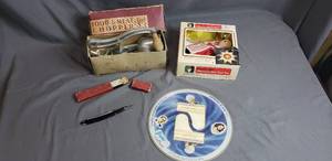 Meat Grinder, Old Razor, Tree Topper, Thermometer and Record