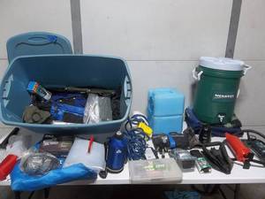 Tote Of Camping & Garage Misc.