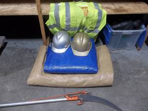 Hard Hats, Safety Vests, Tarps & Pole Saw