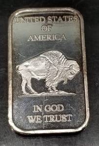 1 TROY OZ .999 FINE SILVER BAR INDIAN BUFFALO