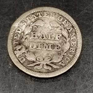 1853 US SEATED LIBERTY HALF DIME HOLED & PLUGGED