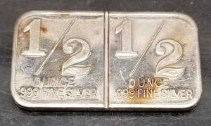 1 TROY OZ .999 FINE SILVER BAR EARLY CRACKER (� OZ X 2)