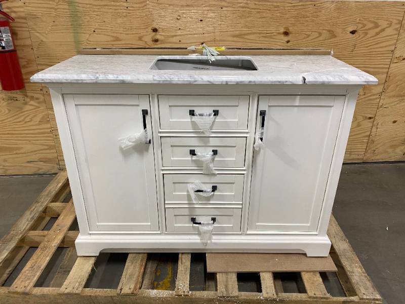 allen + roth St. John 48-in Carrara White Undermount Single Sink Bathroom Vanity with White Natural Marble Top