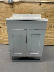 lot 34 image: PROJECT SOURCE 24-in Gray Single Sink Bathroom Vanity with White Cultured Marble Top
