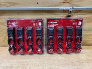 lot 44 image: HUSKY Lot of 2 Packs of-  6 ft. x 1 in. Cam Buckle Tie-Down Straps with S Hook (4-pack)