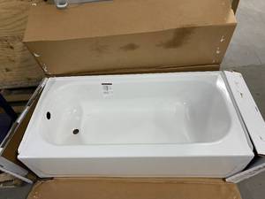lot 65 image: MANSFIELD Pro-Fit Steel 30-in W x 60-in L White Porcelain Enameled Steel Rectangular Left Drain Alcove Soaking Bathtub