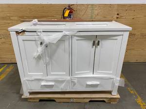 lot 54 image: ALLEN  ROTH Ronald 48-in White Undermount Double Sink Bathroom Vanity with White Engineered Stone Top (Damaged)