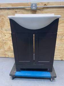 lot 60 image: STYLE SELECTIONS Euro 24-in Espresso Single Sink Bathroom Vanity with White Cultured Marble Top