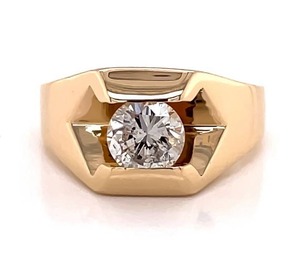 Bold Mens 1.00 Carat Round Diamond Solitaire Ring in 14k Yellow Gold $5,250 Retail VIDEO