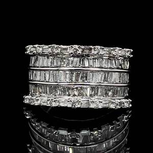 Luxury 2.00 Carat Diamond Baguette and Round 4 Band Statement Ring in White Gold $4,750 Retail VIDEO