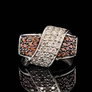 Contemporary 14k White Gold Right Handed Ring w. White & Chocolate Color Diamonds Pave Set. VIDEO