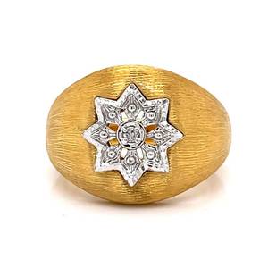14k Gold Domed Diamond Ring, Mid Century Modern w Brushed Satin Finish, Ex Condition