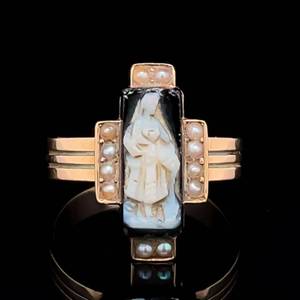 Antique One-of-a-Kind Victorian Sardonyx Cameo Mini Seed Pearl Estate Ring in 14k Yellow Gold $1,850 Retail VIDEO
