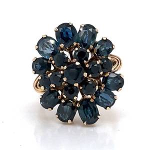 3.00 Carat Oval Blue Sapphire Cluster Flower Cocktail Anniversary Estate Ring in 18k Yellow Gold $3,000 Retail VIDEO