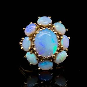 Vintage 9.00 Carat Natural Opal Cabochon Cluster Estate Ring in 14k Yellow Gold $2,750 Retail