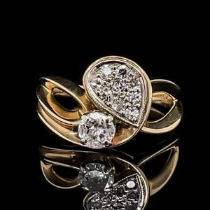 Vintage Unique Treasure Diamond Pear Cluster Solitaire Open Swirl Ring in 14k Yellow Gold