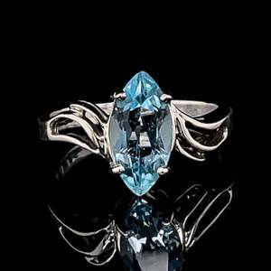 Marquise Blue Topaz Solitaire Bypass Split Ocean Wave Estate Ring