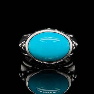 Statement Oval Cabochon Turquoise Bezel Filigree Estate Ring