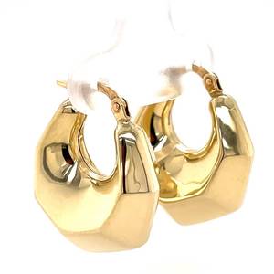 Retro Mod Puffed Geometric Estate Hoop Earrings in 14k Yellow Gold VIDEO
