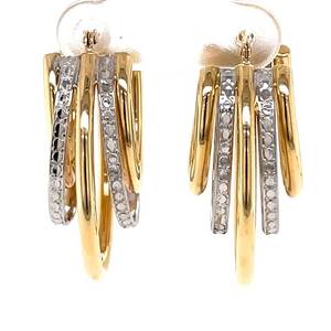 Yellow and White DIamond-Cut Oblong Oval Multi-Hoop Earrings in 14k Two Tone Gold Estate VIDEO