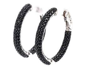 Large, Black Cubic Zirconia Inside Out Triple Row Oval Hoop Earrings VIDEO