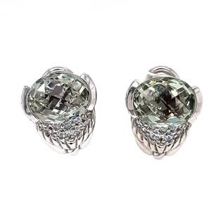 Designer Stamped Judith Ripka Cubic Zirconia Scalloped J-Hoops in 925 Sterling Silver Thailand Omega Backs