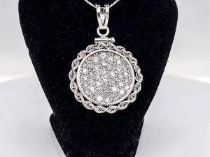 Sensational Round Diamond Pendant Cluster in 14k White Gold, High Luster Sparkle w Rope Bezel  $2,100 Retail VIDEO