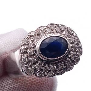 Natural Blue Sapphire & Diamond Estate Cluster Ring in 14k White Gold $2,750 Retail VIDEO
