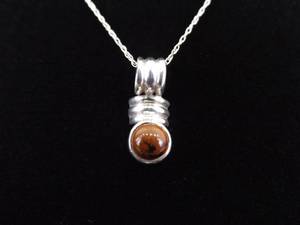 .925 Sterling Silver Jasper Cabochon Pendant Necklace