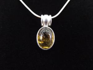 .925 Sterling Silver Amber Cabochon Pendant Necklace