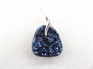 .925 Sterling Silver Blue Druzy Crystal Pendant Necklace