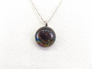 .925 Sterling Silver Round Dichroic Glass Pendant Necklace