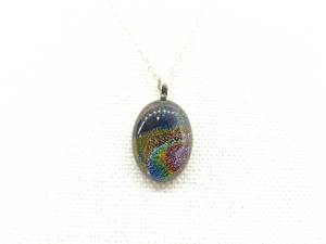 .925 Sterling Silver Oval Dichroic Glass Pendant Necklace
