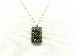 .925 Sterling Silver Square Dichroic Glass Pendant Necklace