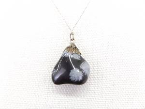 .925 Sterling Silver Snowflake Obsidian Boulder Pendant Necklace