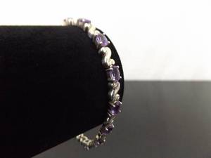 .925 Sterling Silver Oval Cut Amethyst Crystal Bracelet