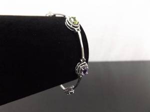 .925 Sterling Silver Oval Cut Multi Colored Crystal Bracelet