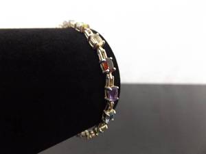 .925 Sterling Silver Oval Cut Multi Colored Crystal Bracelet