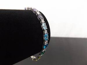 .925 Sterling Silver Oval Cut Multi Colored Crystal Bracelet