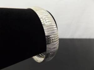 .925 Sterling Silver Thick Band Etched Design Soft Cuff Bracelet