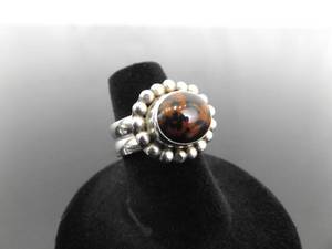 .925 Sterling Silver Jasper Agate Cabochon Ring Size 6