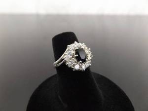 .925 Sterling Silver Black Onyx Crystal Ring Size 5.5