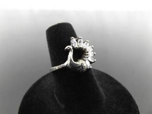 .925 Sterling Silver Marquise Cut Zirconia Peacock Ring Size 7