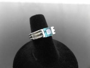 .925 Sterling Silver Princess Cut Topaz Ring Size 6
