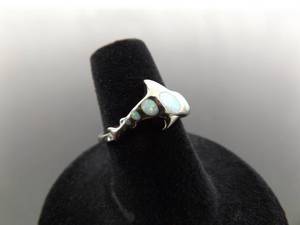 .925 Sterling Silver Inlayed Opal Shark Ring Size 6