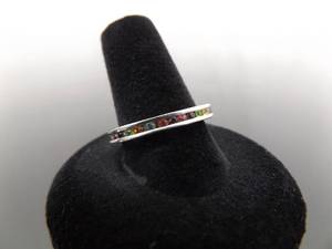 .925 Sterling Silver Multi Colored Crystal Band Ring Size 8.75