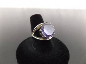 .925 Sterling Silver Amethyst Crystal Solitaire Cocktail Ring Size 7.5