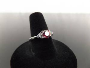 .925 Sterling Silver Pink Sapphire Crystal Ring Size 8